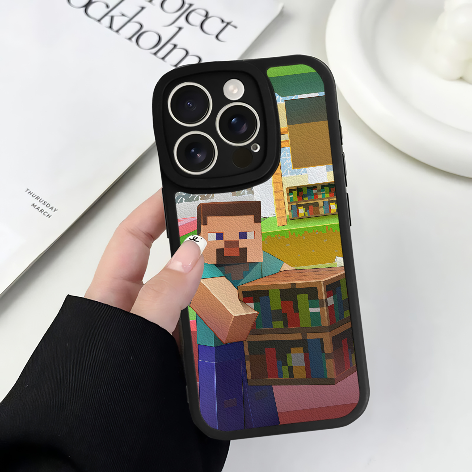 （画像用） マインクラフト ブロックの世界 Minecraft MC Block world 【iPhone 16シリーズ対応】シリコンスマホケース（レザー調） 材質：シリコン